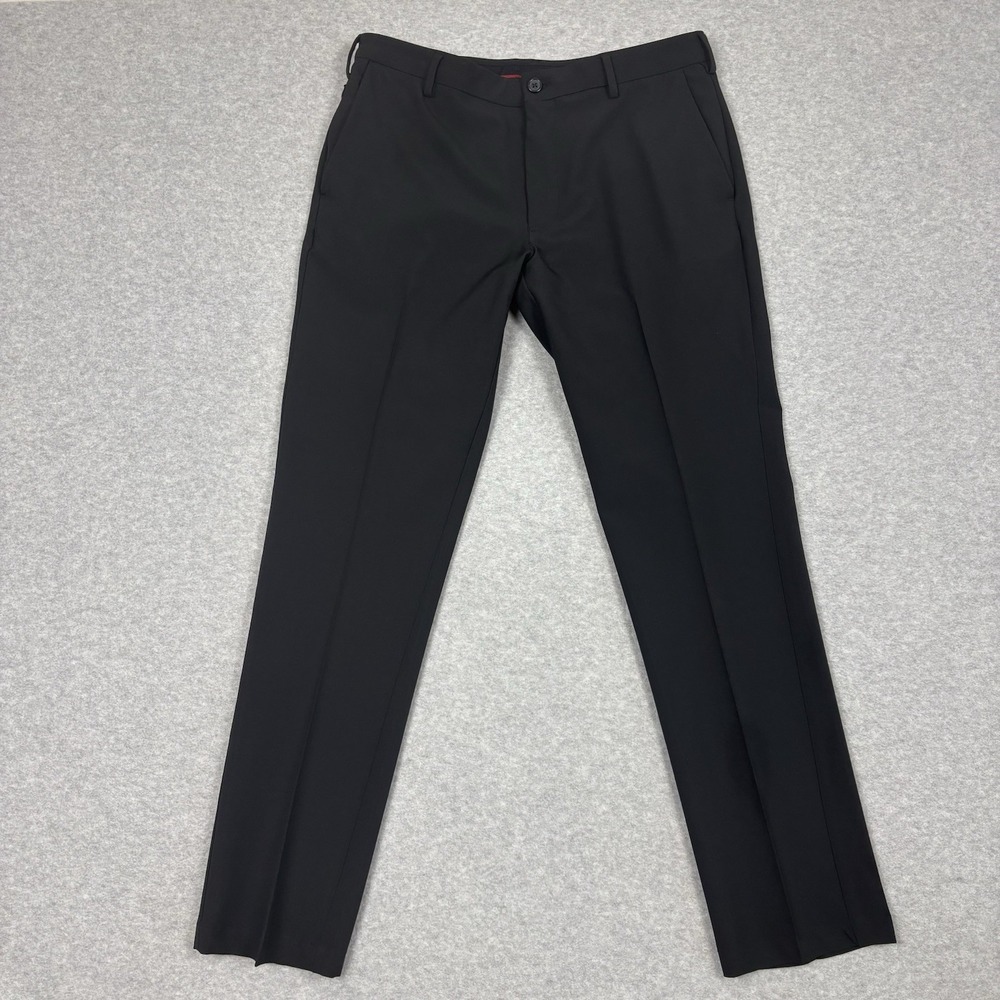 Van Heusen Dress Pants Mens 34x32 Black Slim Fit Flex Stretch Trousers Minimal